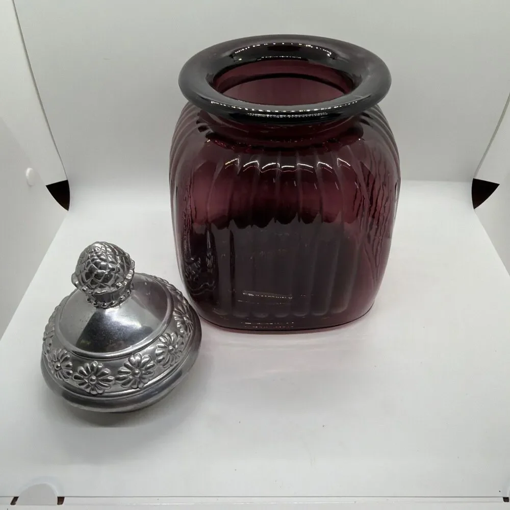 Artland Dark Amethyst Plum Purple Ribbed Glass Canister Apothecary Jar Vintage